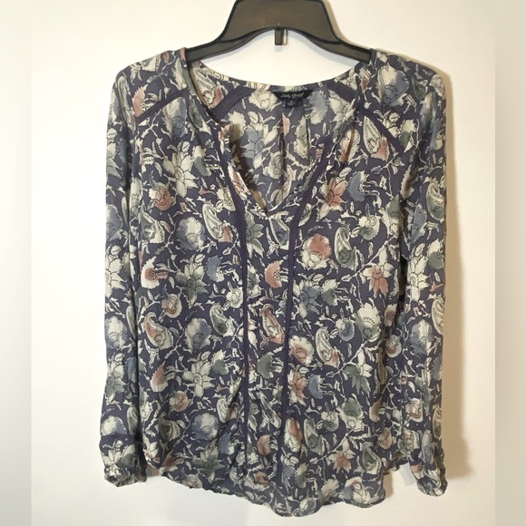 Lucky Brand Blue Fall Floral Shirt Blouse Boho Peasant Women's Size Small - Picture 1 of 13